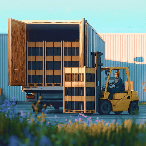 Loading Procona flower buckets onto a refrigerated truck for long-distance transport