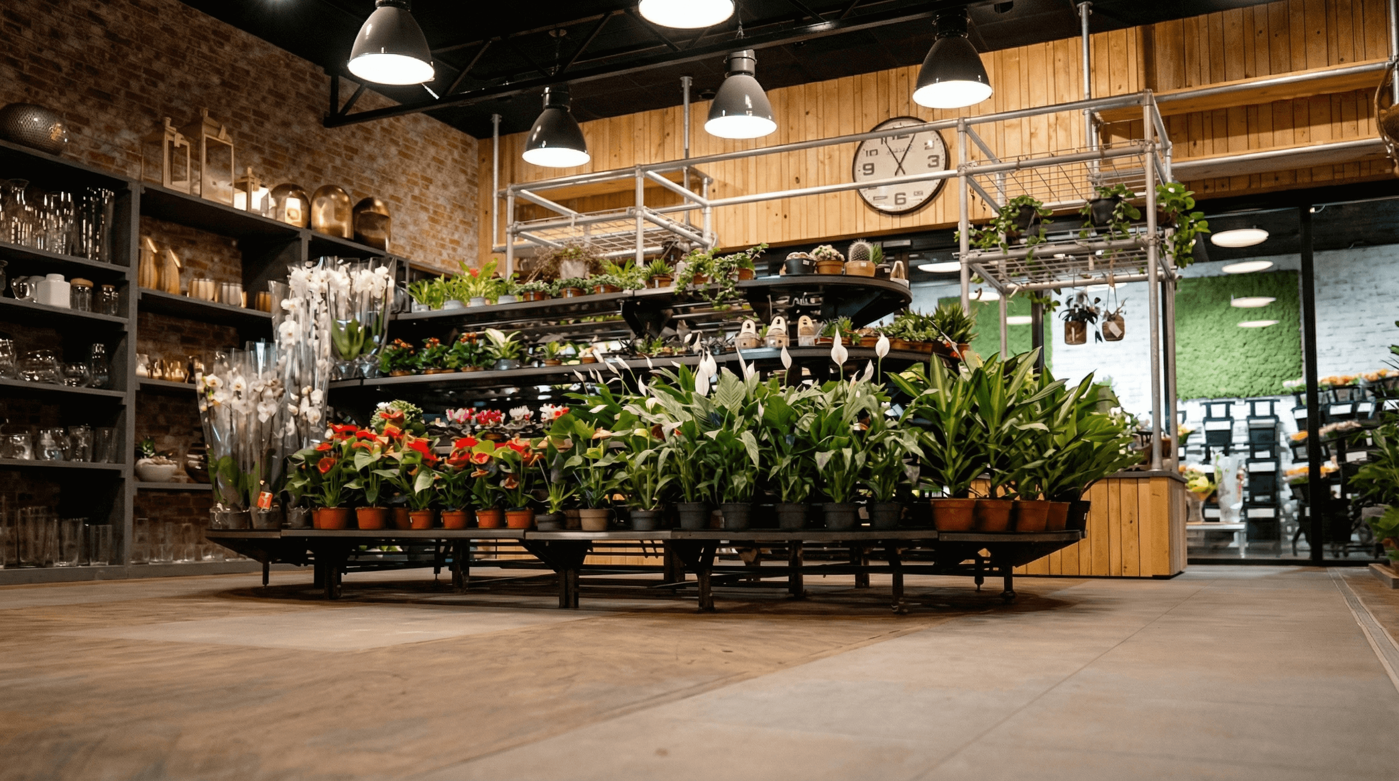Pagter display system in a spacious modern flower retail store