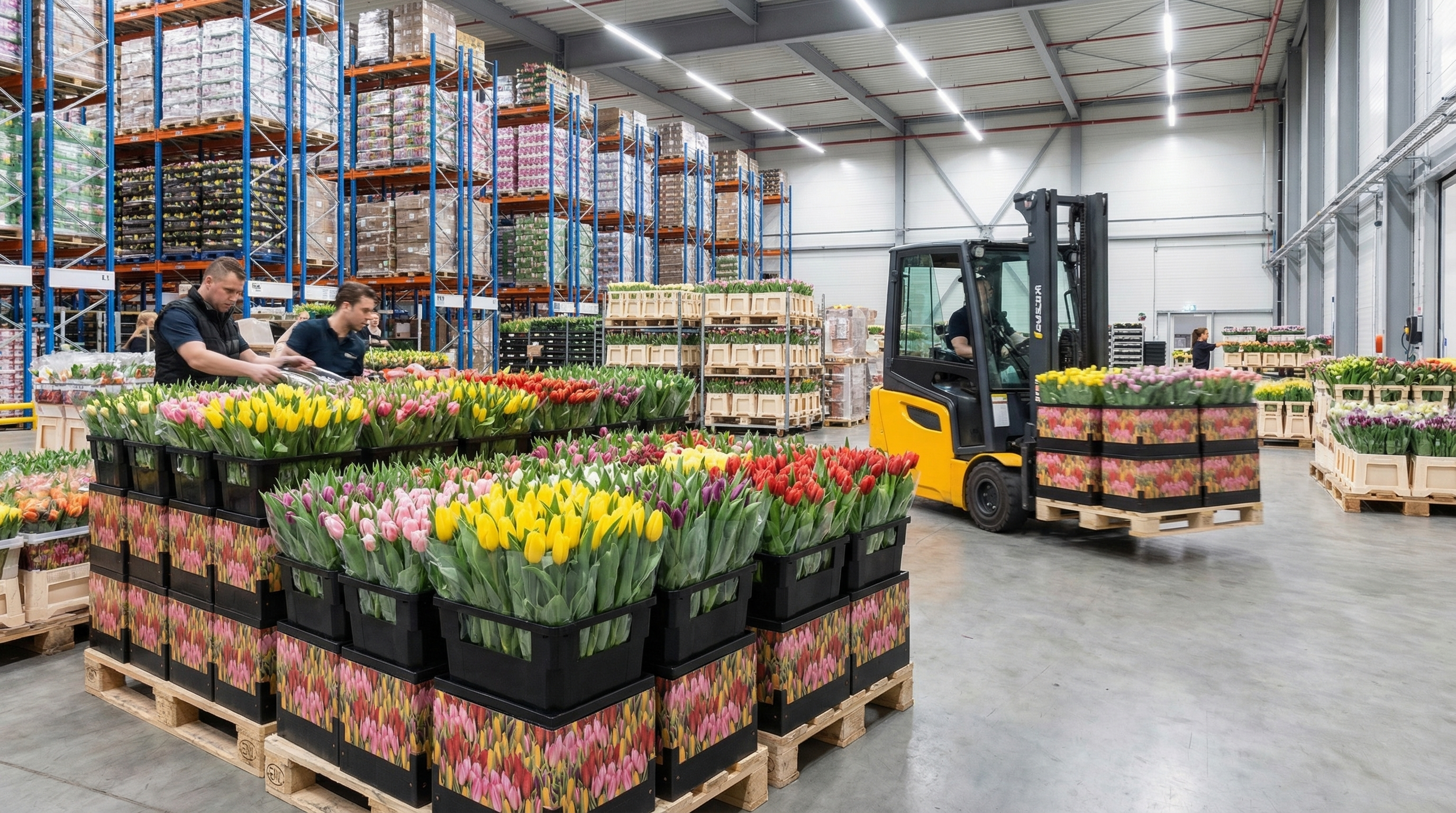 Flower distribution warehouse with Procona buckets