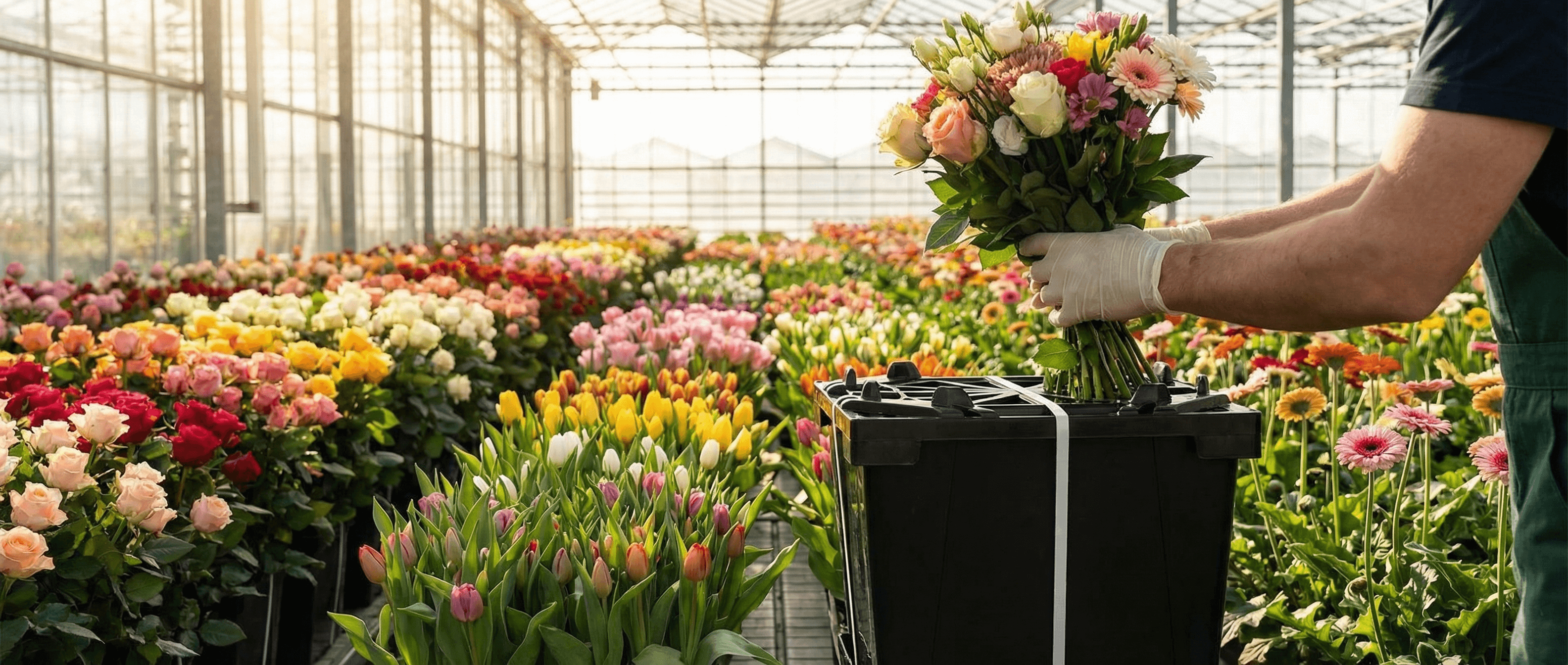 Greenhouse with Procona flower buckets