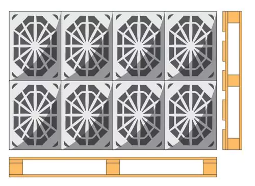 Procona Valencia buckets loaded on a Euro pallet — 8 per layer at 100% pallet capacity